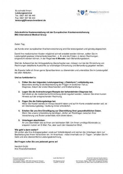 Antrag Zahnärztliche Kostenerstattung