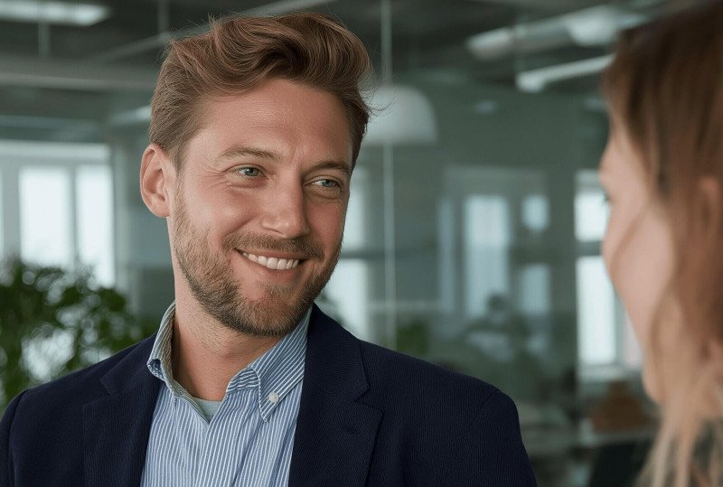 Kompetenter Versicherungsexperte berät Kundin