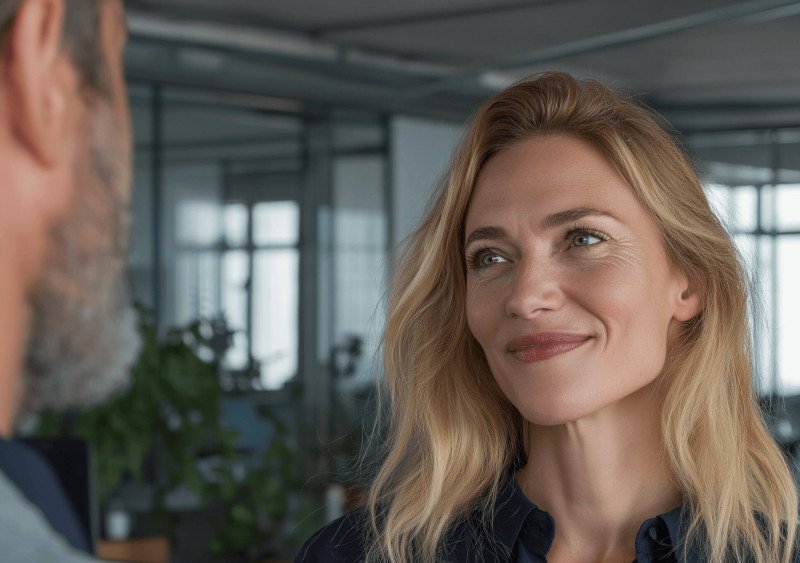 Rücksichtsvolle Versicherungsmaklerin berät Kunden