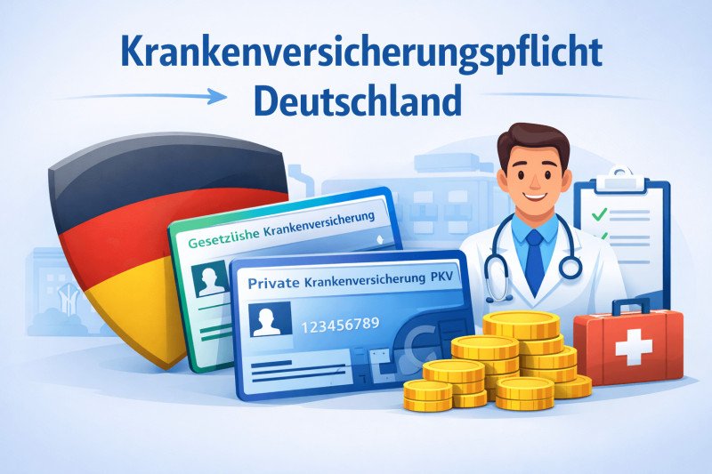 Grafik zur Krankenversicherungspflicht in Deutschland mit gesetzlicher und privater Krankenversicherung