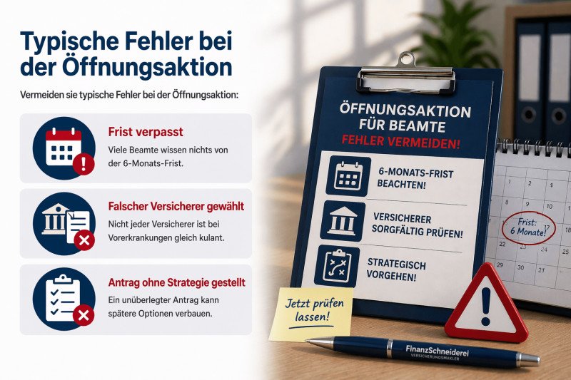 Typische Fehler bei der Öffnungsaktion für Beamte wie Frist verpasst, falscher Versicherer und Antrag ohne Strategie