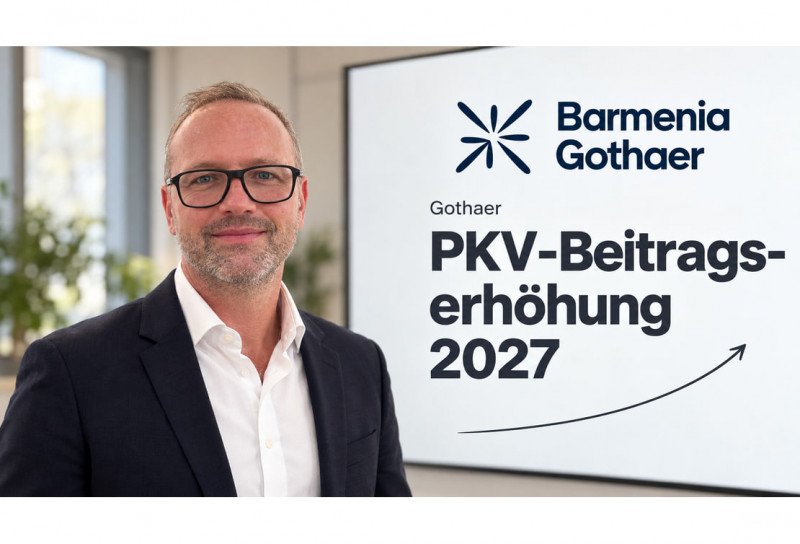 Ferdinand Steiner neben einer Grafik zur PKV-Beitragserhöhung bei der Gothaer.